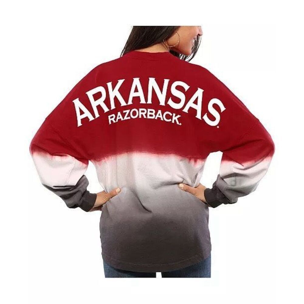 Women's Spirit Jersey Cardinal Arkansas Razorbacks Ombre Long Sleeve Dip-Dyed Si - Picture 2 of 6